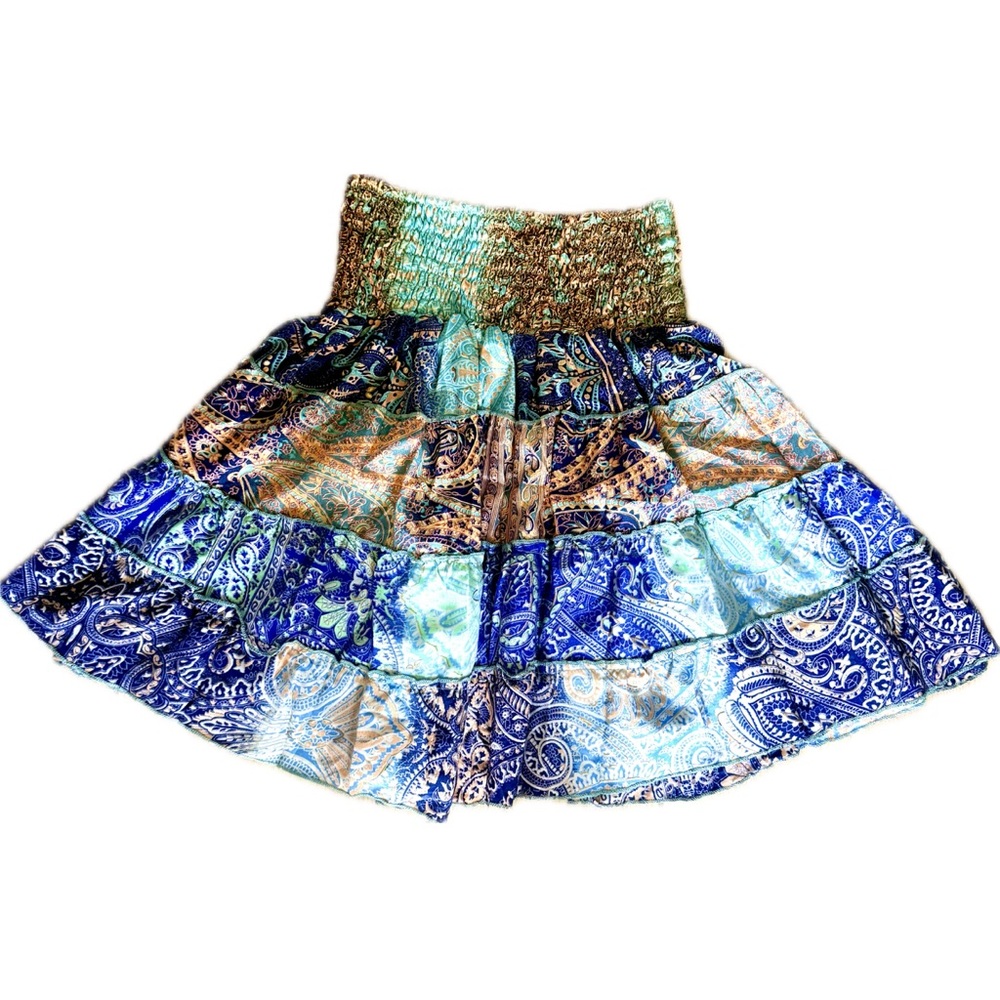 Handcrafted Poly Silk Boho Multicolor Paisley Hippie Skirt  size - S - Picture 2 of 5